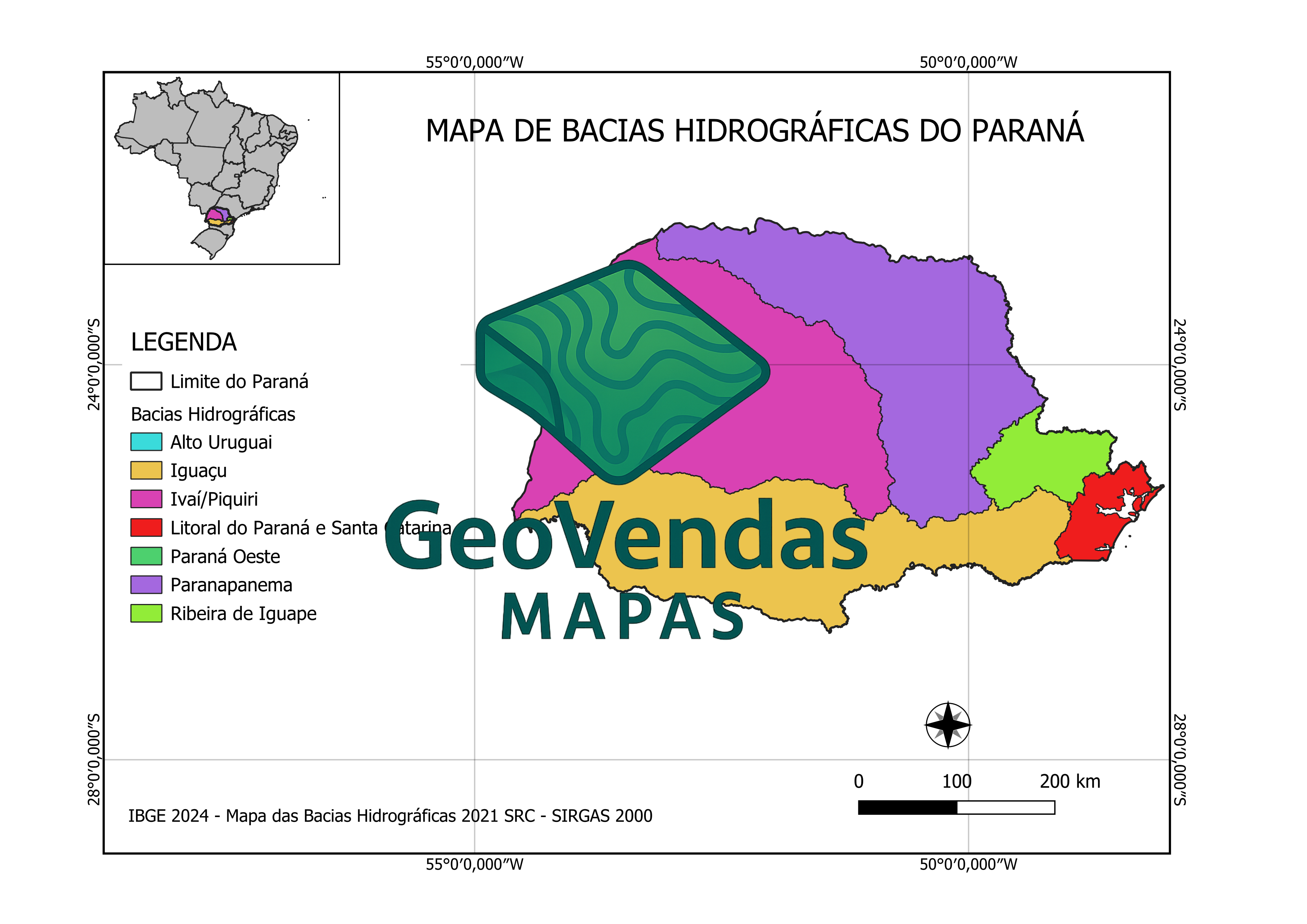 Mapa de Bacias hidrográficas do Paraná